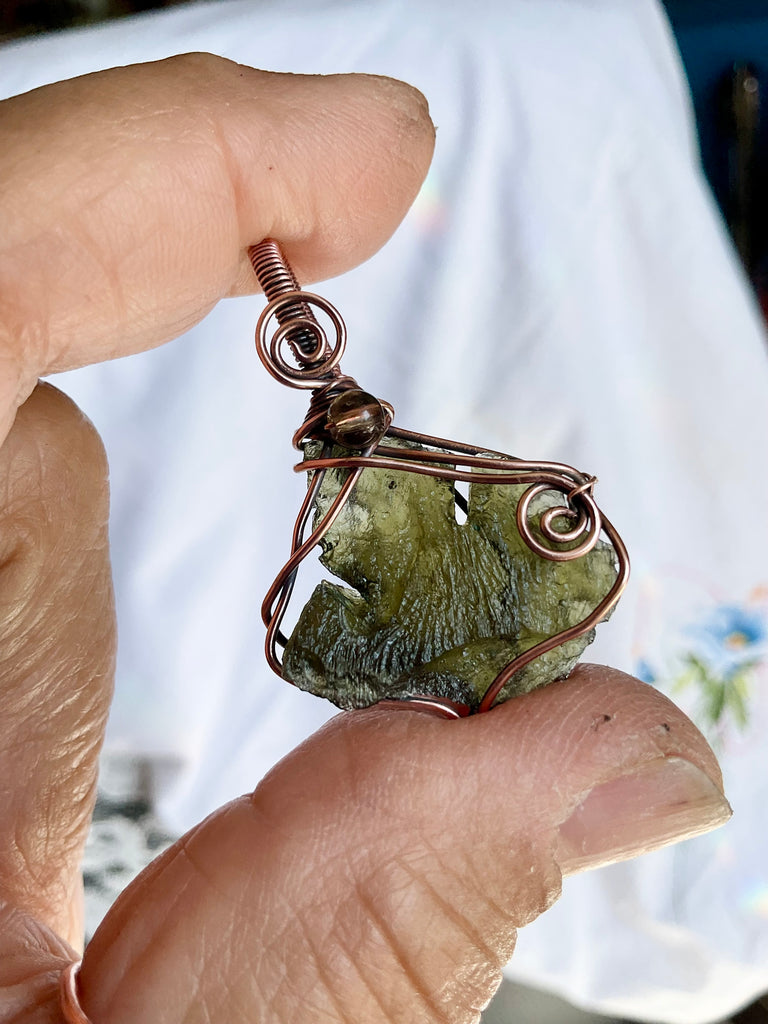 Moldavite Pendants | Handcrafted Copper Wire Wrapped