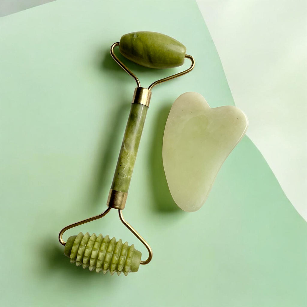 Green Stone Facial Roller & Gua Sha Board Face Massagers