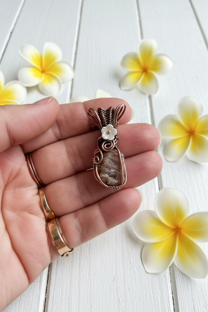 Zircon Copper Wire-Wrapped Pendant
