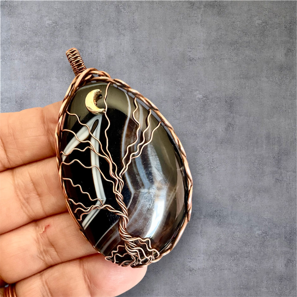 Banded Botswana Agate Tree Of Life Pendant