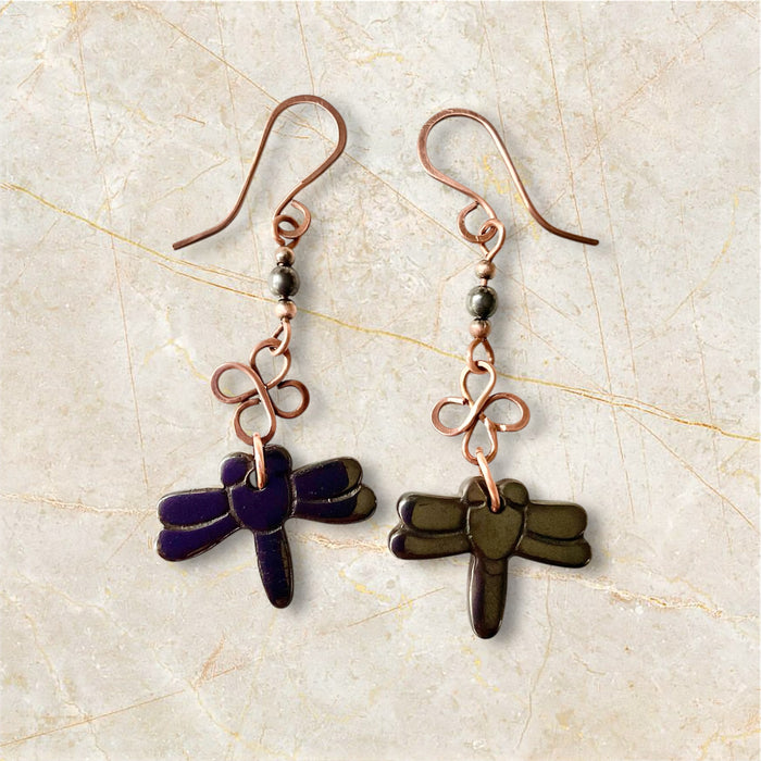 Haematite Dangle Flower Earrings