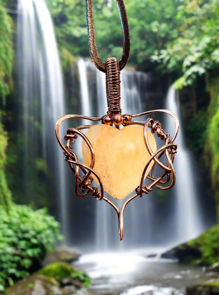 Sunstone Wire Wrapped Heart Shaped Pendant - Connie’s Crystals 