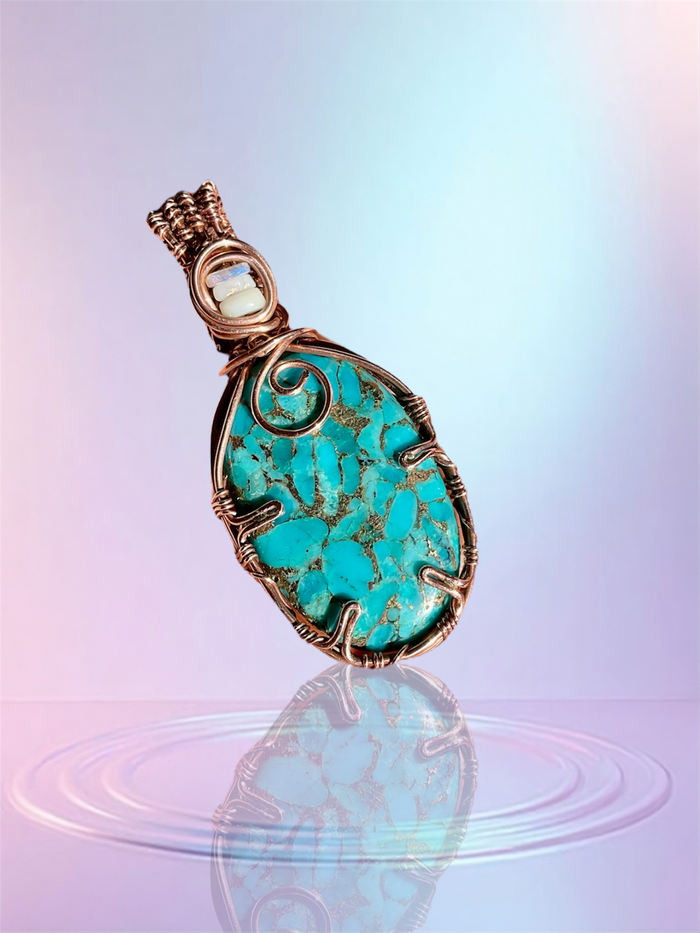 Handcrafted Turquoise & Opal Wire-Wrapped Pendant