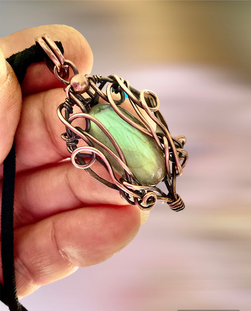 Green Labradorite Wire Wrapped Pendant