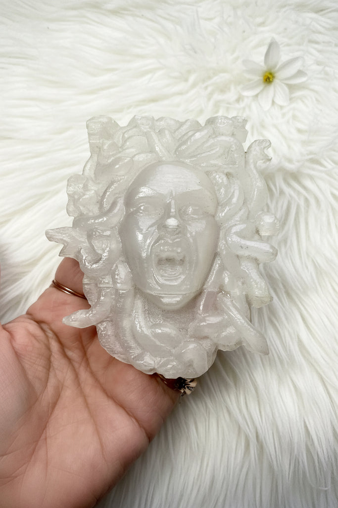 Selenite Medusa Carving