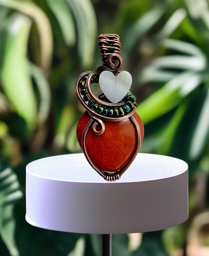 Red Jasper Heart with Mother of Pearl Heart Accent
