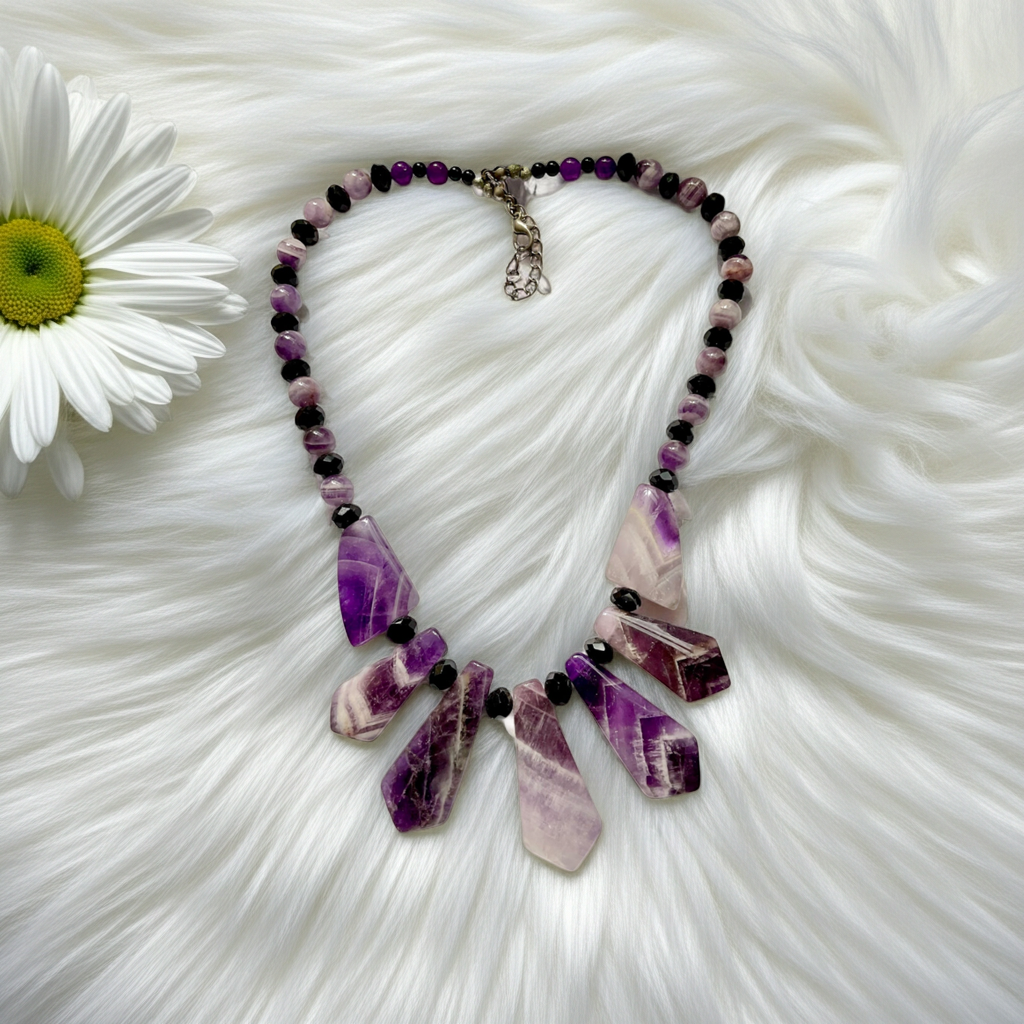 💜 Amethyst & Black Crystal Statement Necklace - Connie’s Crystals 