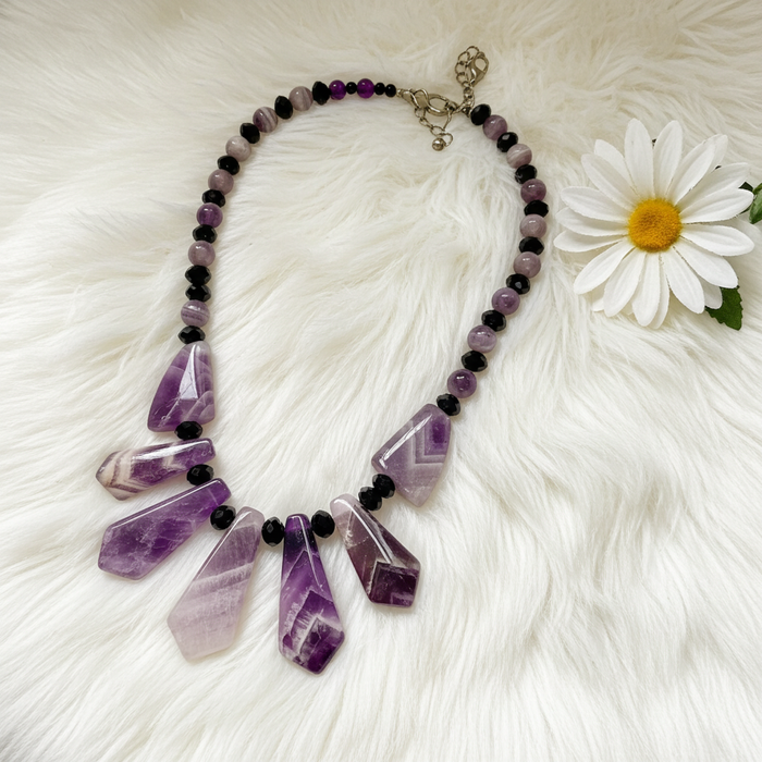 💜 Amethyst & Black Crystal Statement Necklace - Connie’s Crystals 
