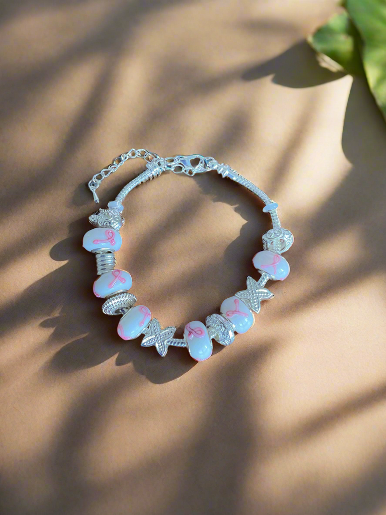 Pink Ribbon Murano Glass Bead Bracelet - Connie’s Crystals 