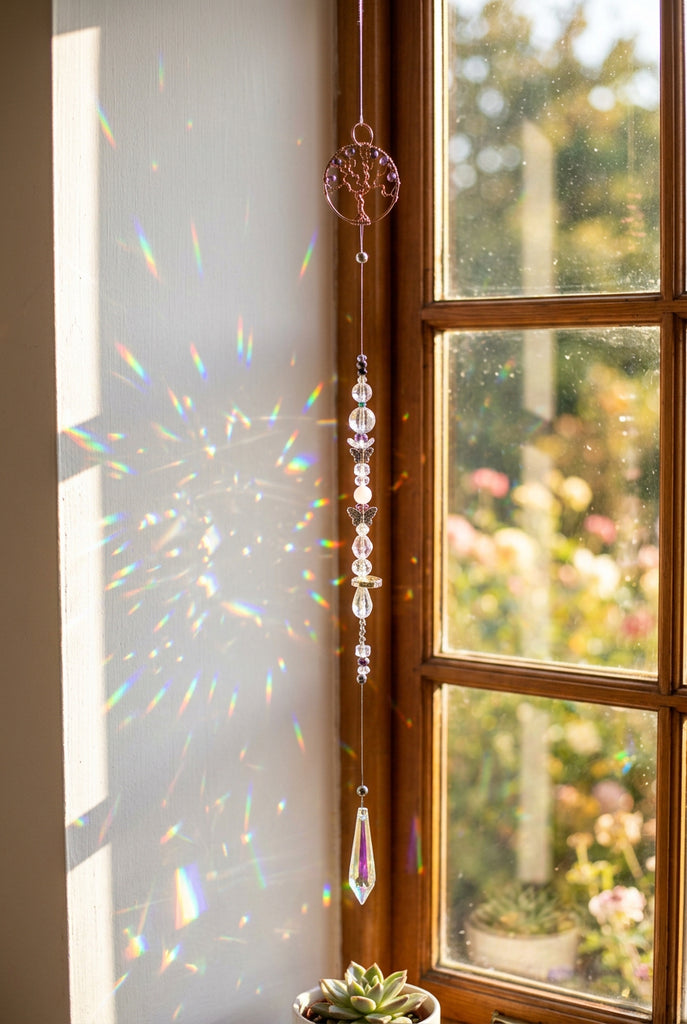 Tree of Life Sun Catcher with Rose Quartz & Copper