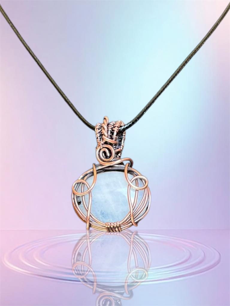 Rainbow Moonstone Wire Wrapped Pendant
