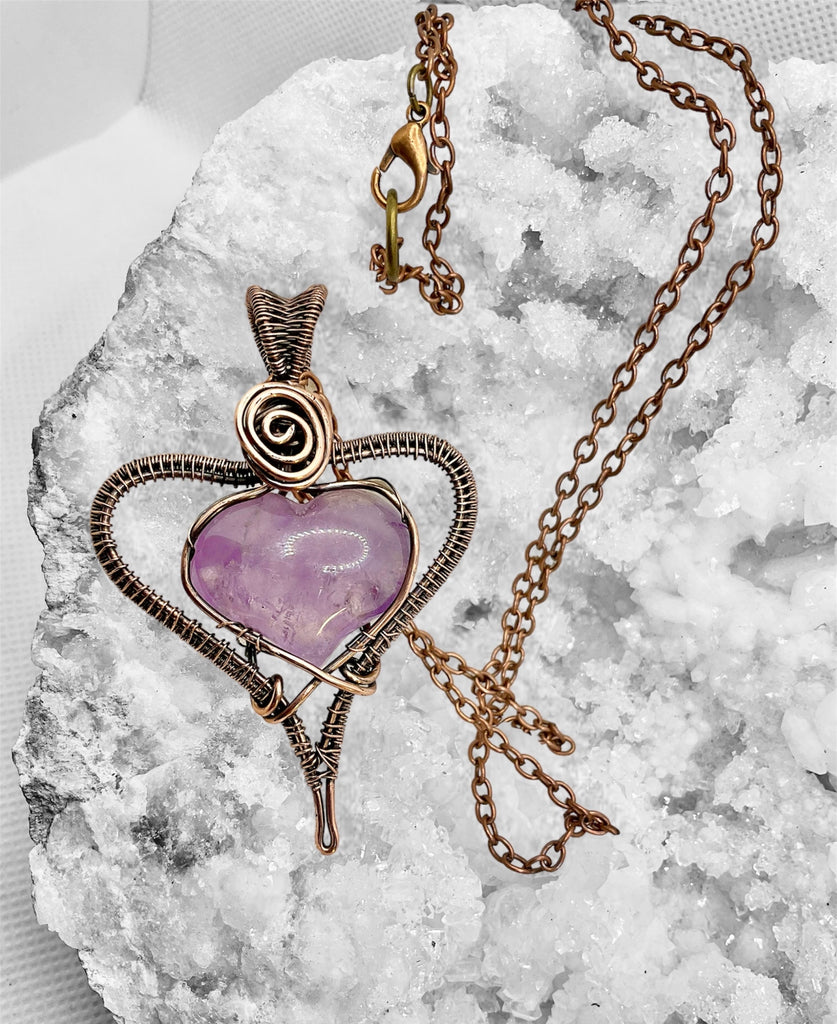 Amethyst Puffy Heart Wire Wrapped Pendant - Connie’s Crystals 