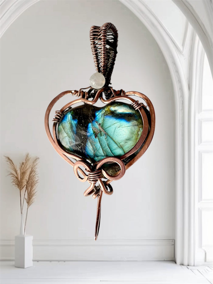 Labradorite Puffy Heart With Moonstone Accent.