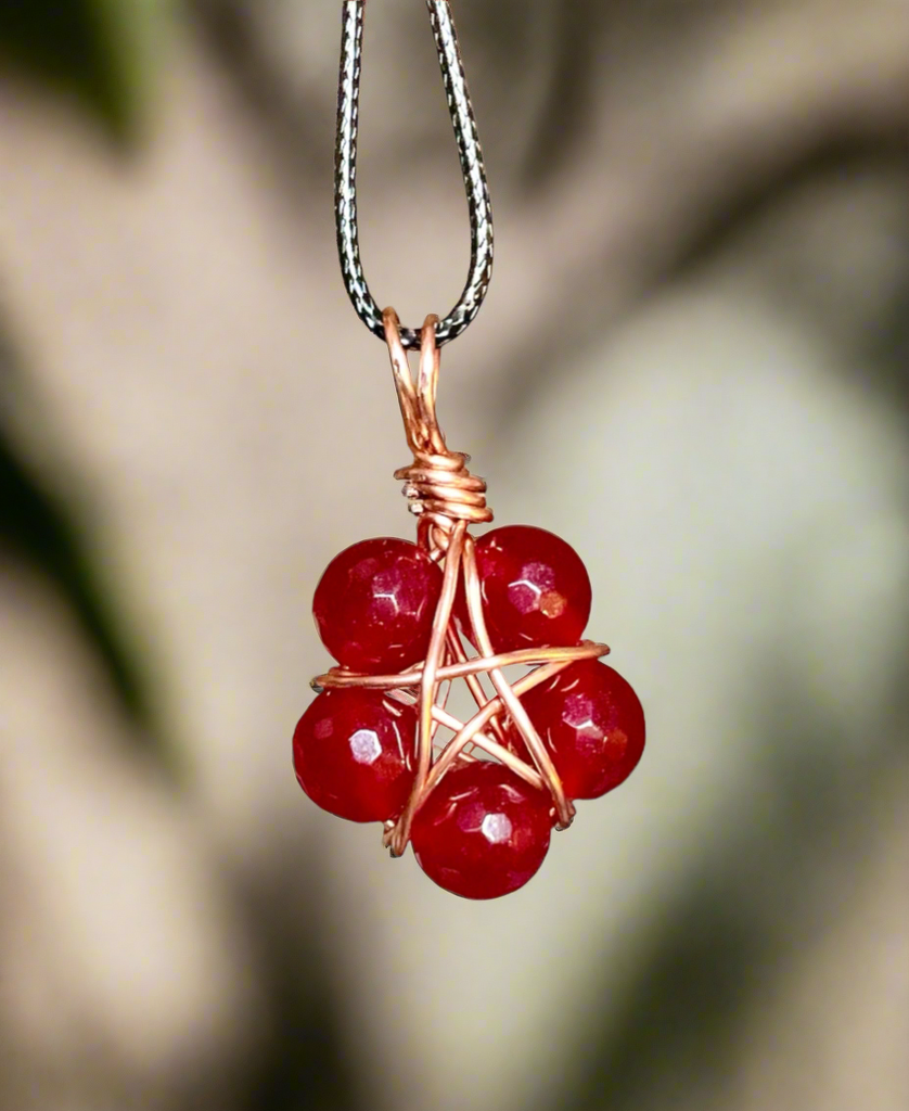 Brazilian Red Ruby Pentagram Pendant and Earrings Set