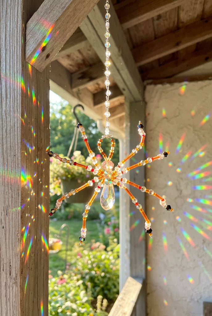 Handmade Crystal Spider Sun Catchers – Blue & Orange