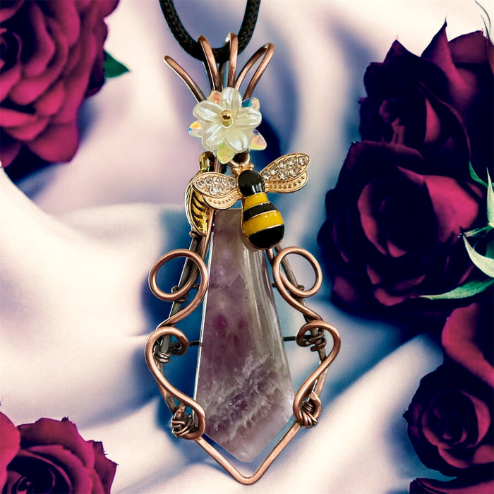 Amethyst Pendant with Bee & Floral Accents - Connie’s Crystals 