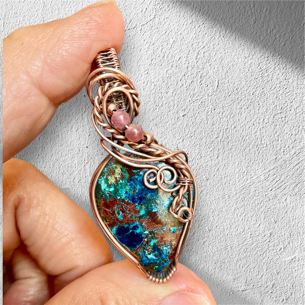 Azurite & Chrysocolla with Pink Tourmaline Accent