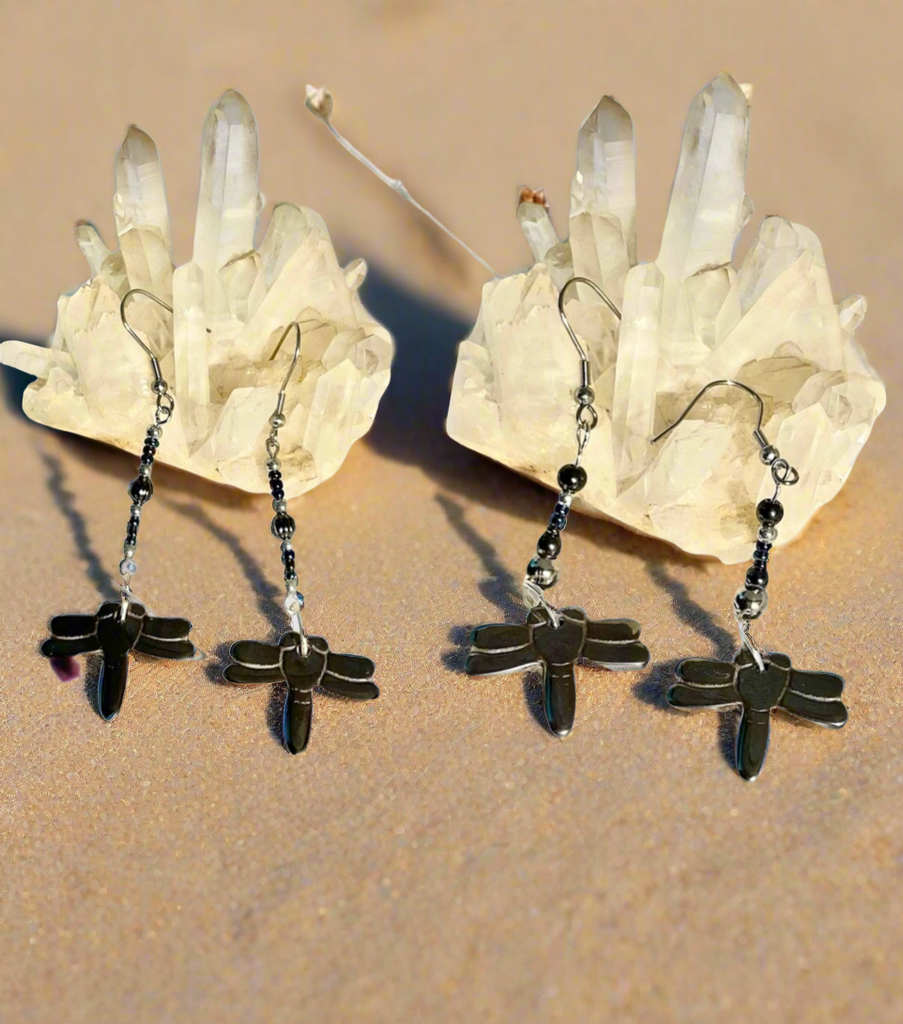 Haematite Dragonfly Dangle Earrings