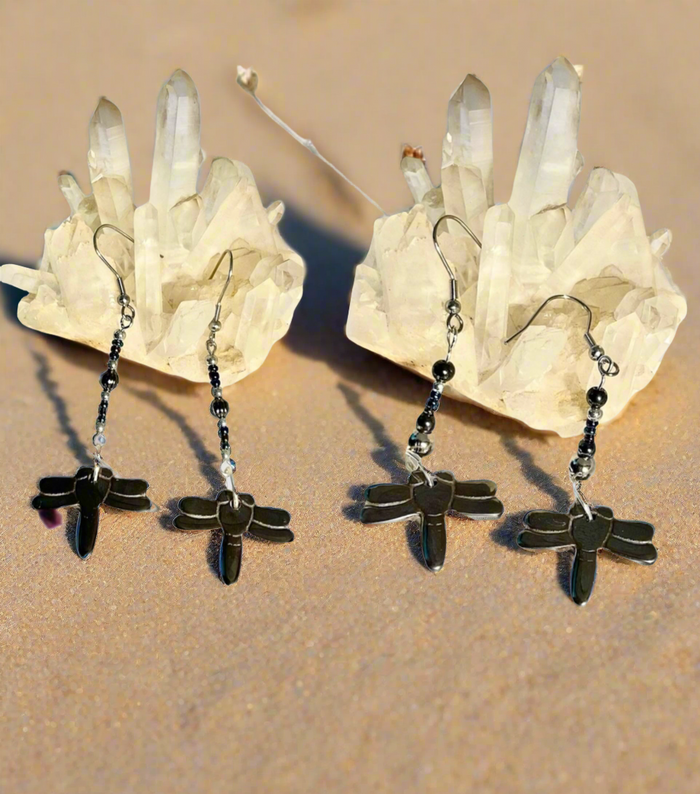 Haematite Dragonfly Dangle Earrings