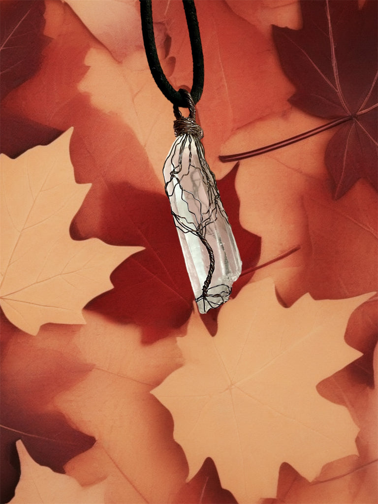 Clear Quartz Crystal Tree of Life Pendant
