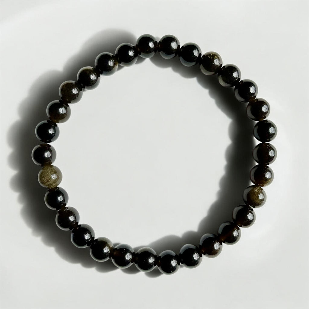 Silver Sheen & Gold Sheen Obsidian Stretch Bracelets - 6mm Beads