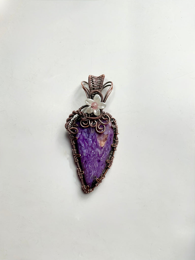 Charoite & Pink Tourmaline Copper Wire-Wrapped Pendant 💜🌸 - Connie’s Crystals 