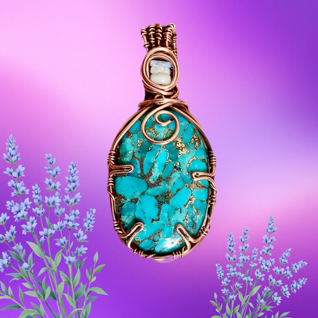 Handcrafted Nevada Turquoise & Opal Wire-Wrapped Pendant