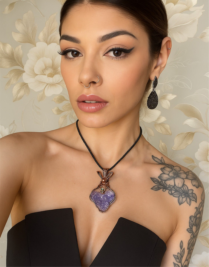 Amethyst Heart Geode Pendant with Peridot Accent