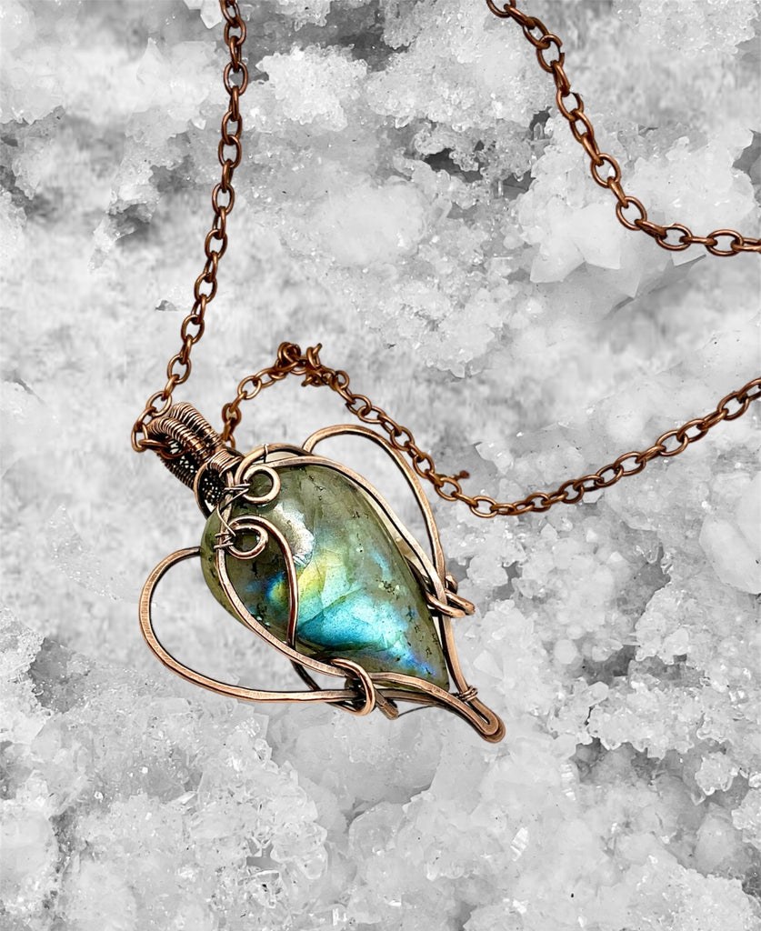 Labradorite Teardrop Shaped Wire Wrapped Pendant - Connie’s Crystals 