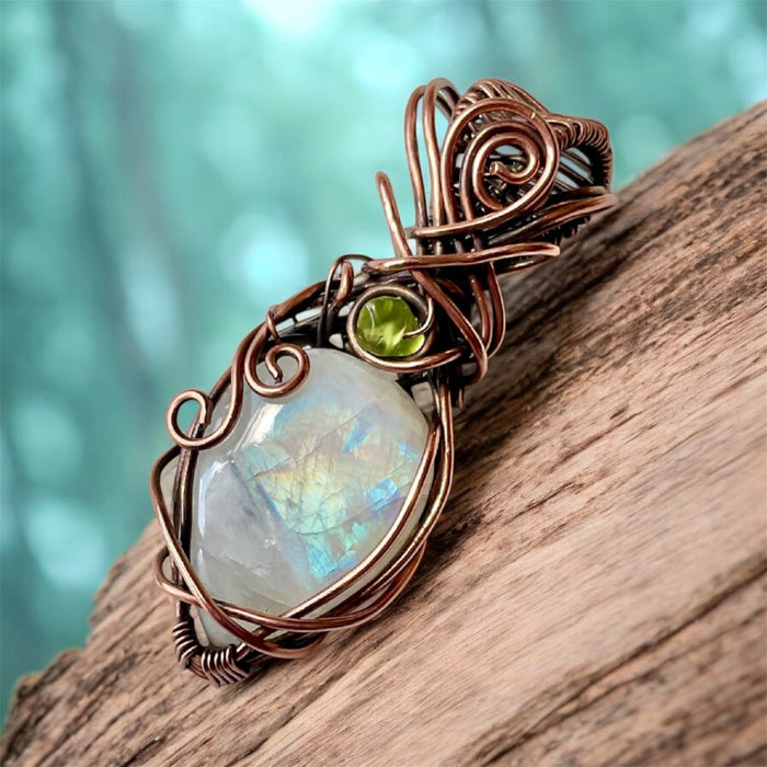 Rainbow Moonstone Wire Wrapped Pendant