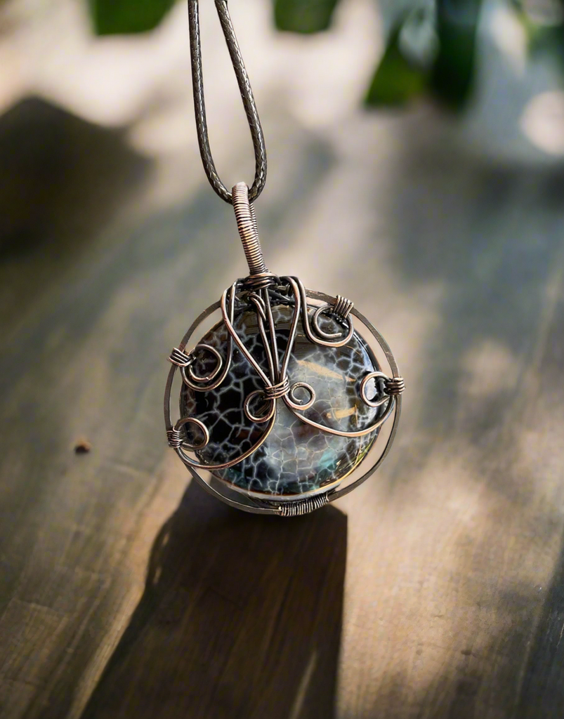 Black Fire Agate Wire Wrapped Pendant - Connie’s Crystals 