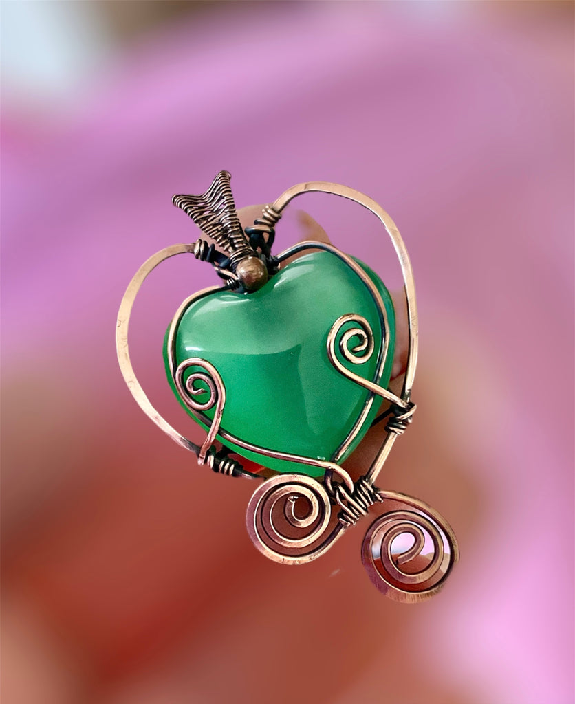 Green Cats Eye Heart Pendant