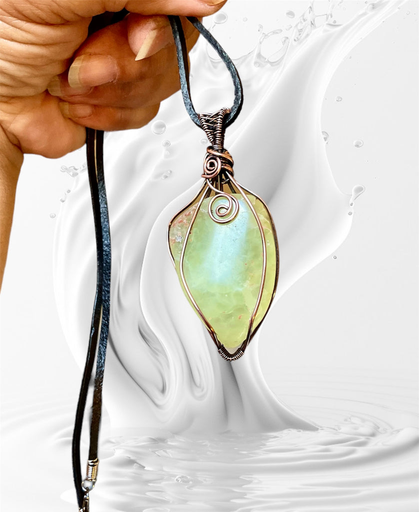 Prehnite Wire Wrapped Pendant