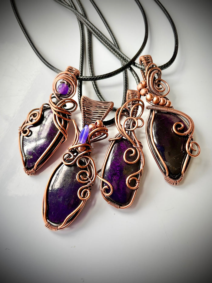 Purpurite Wire Wrapped Pendants