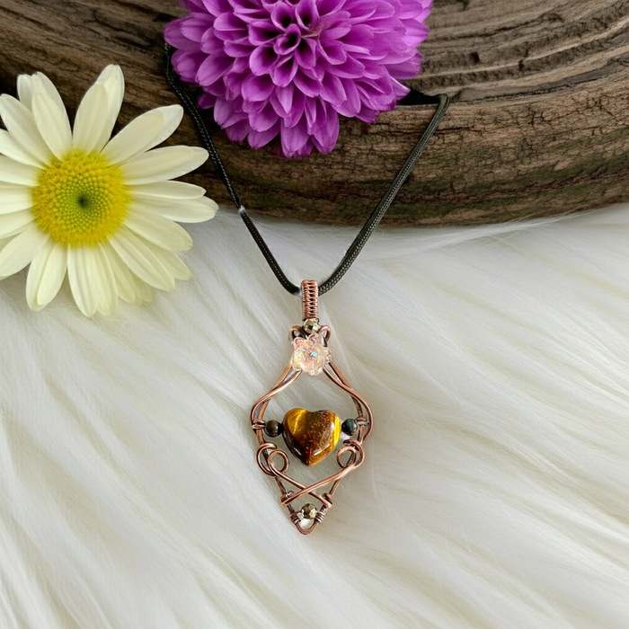 Golden Tiger Eye Heart Wire Wrapped Pendant 💛 - Connie’s Crystals 