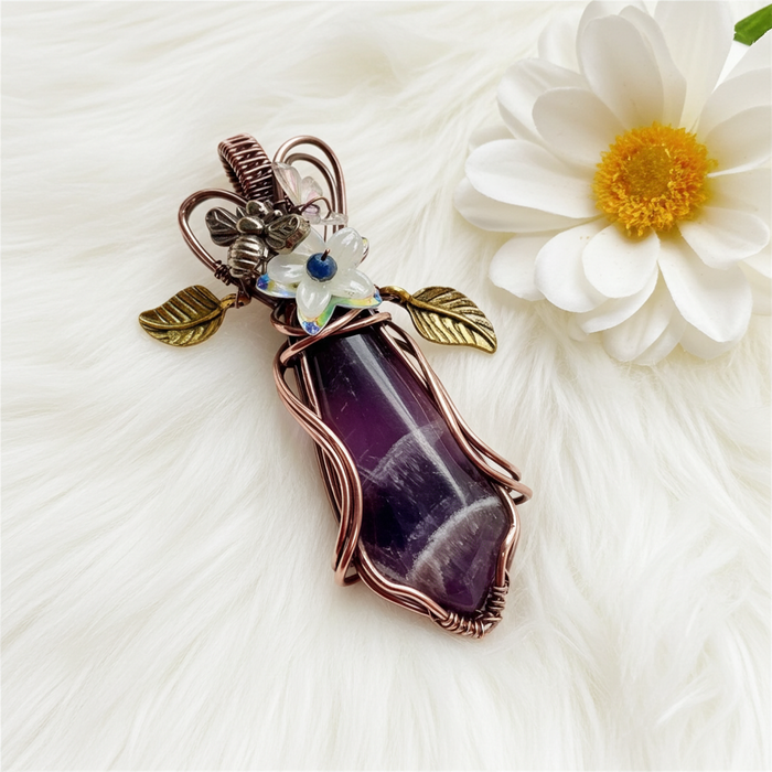 Chevron Amethyst Pendant – Bee, Butterfly & Floral Details
