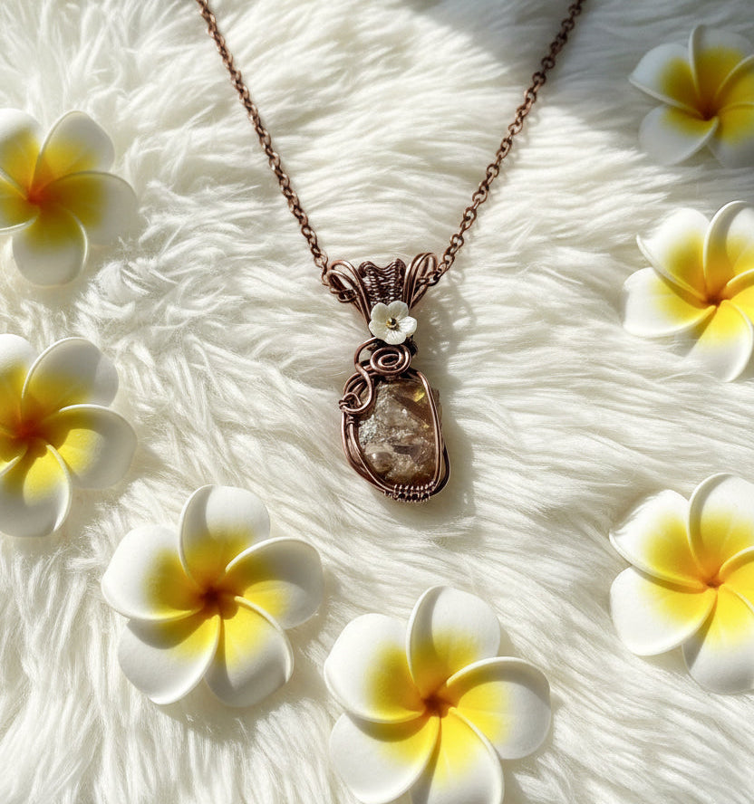 Zircon Copper Wire-Wrapped Pendant