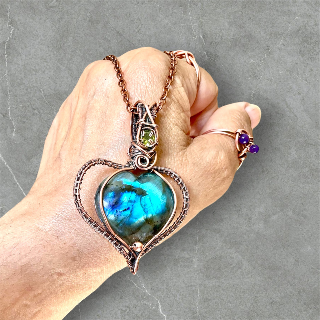 Labradorite Puffy Heart with Peridot Accent