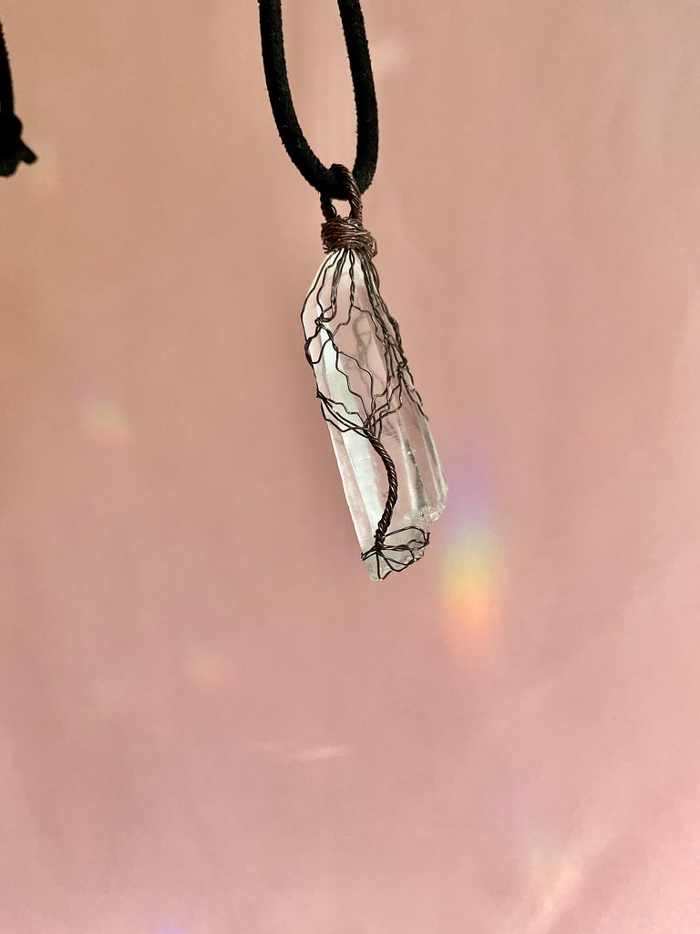 Clear Quartz Crystal Tree of Life Pendant