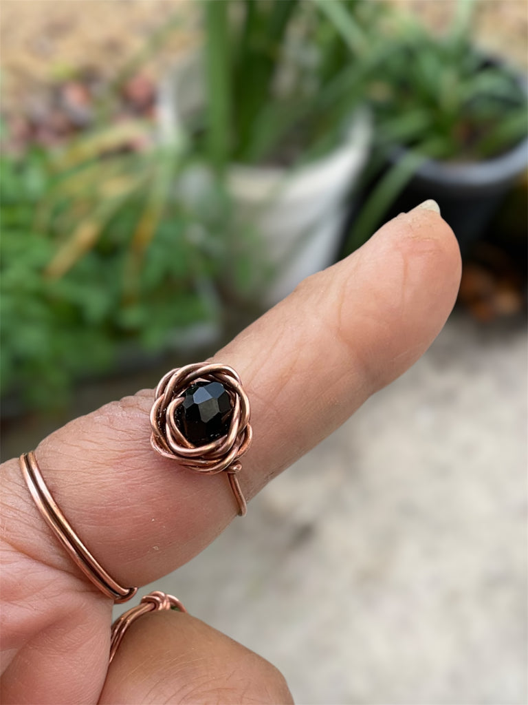 Handcrafted Copper Rose Rings with Gemstone Centres