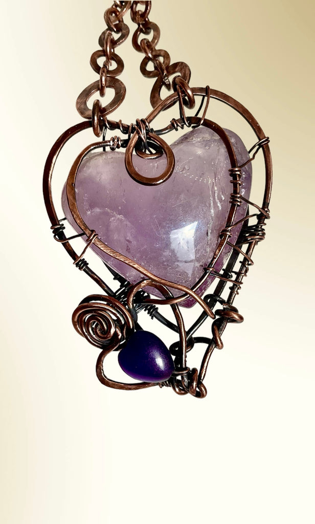 Amethyst Twin Hearts Wire Wrapped Pendant - Connie’s Crystals 