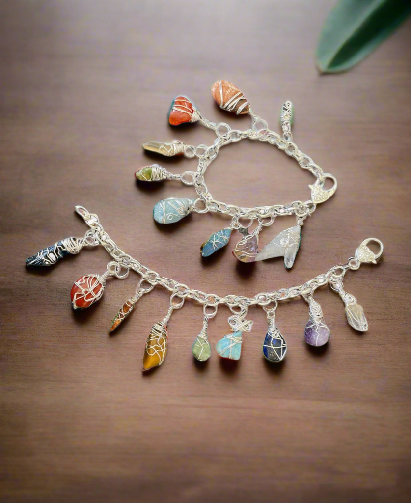 Chakra Wire Wrapped Gemstone Charm Bracelets - Connie’s Crystals 