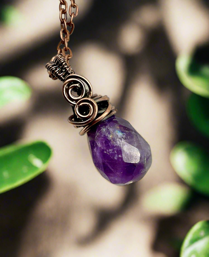 Amethyst Wire Wrapped Faceted Pendant