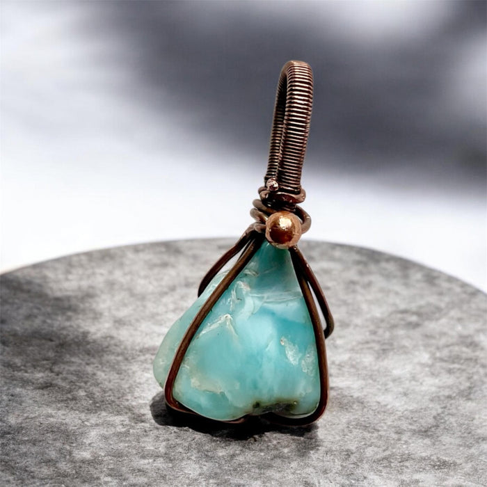 Mini Larimar Copper Wire Wrapped Pendant