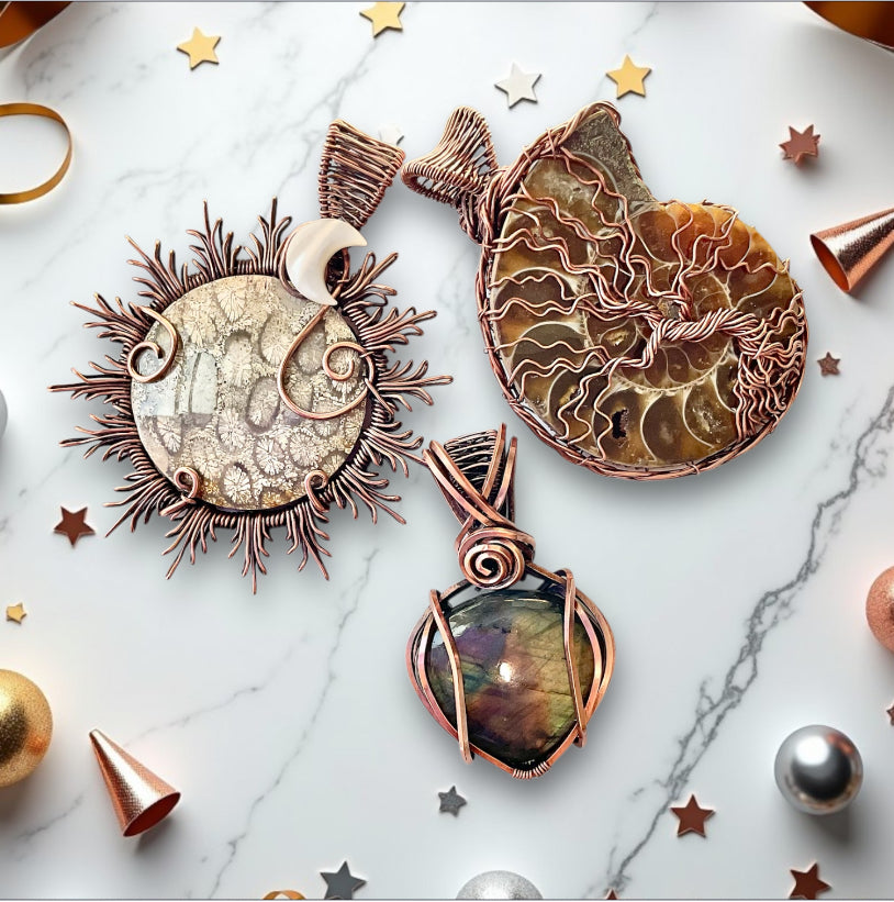 Ammonite Fossil Tree of Life Pendant