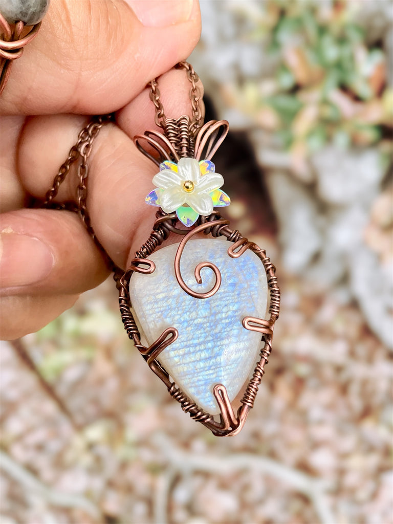 African Moonstone Wire Wrapped Pendant - Connie’s Crystals 