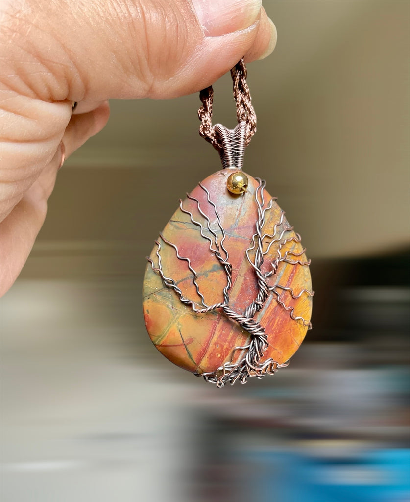 Cherry Creek Jasper Wire Wrapped Tree Of Life Pendant - Connie’s Crystals 