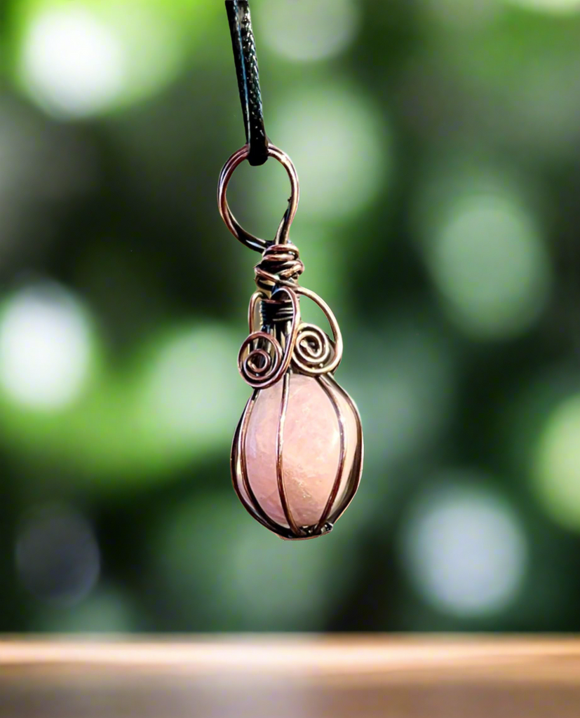 Rose Aura Quartz Wire Wrapped Pendant