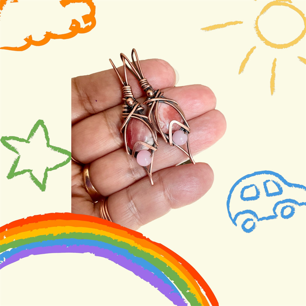 Rhodochrosite & Rose Quartz Wire Wrapped Pendants