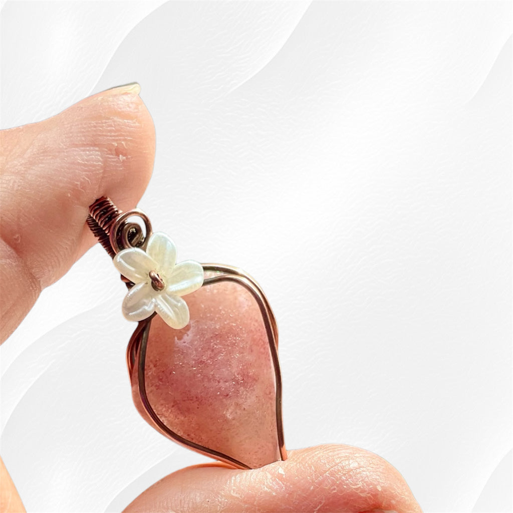 Strawberry Quartz Copper Wire Wrapped Pendant